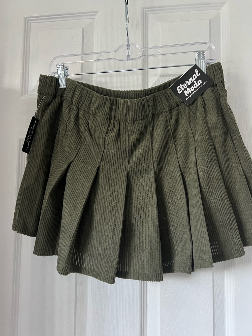 Olive Green Pleated Corduroy Mini Skort